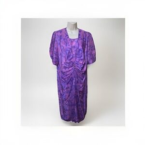 100% Silk Dress Vintage Nora Noh Ruched Gathered Slimming Vintage Korea Modest